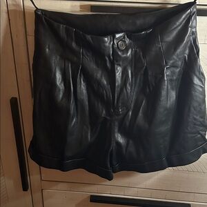 Women's Black Leather Shorts